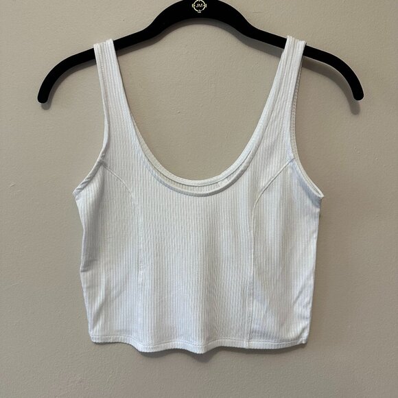 PacSun White Ribbed Scoop Neck Crop Tank Top - Size Small - Picture 1 of 5